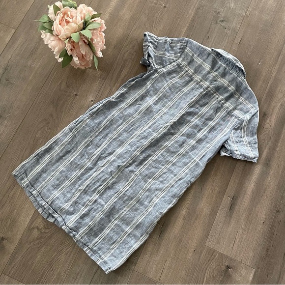 Tahari Costal Blue Striped 100% Linen Button Down Shirtdress - Picture 4 of 5